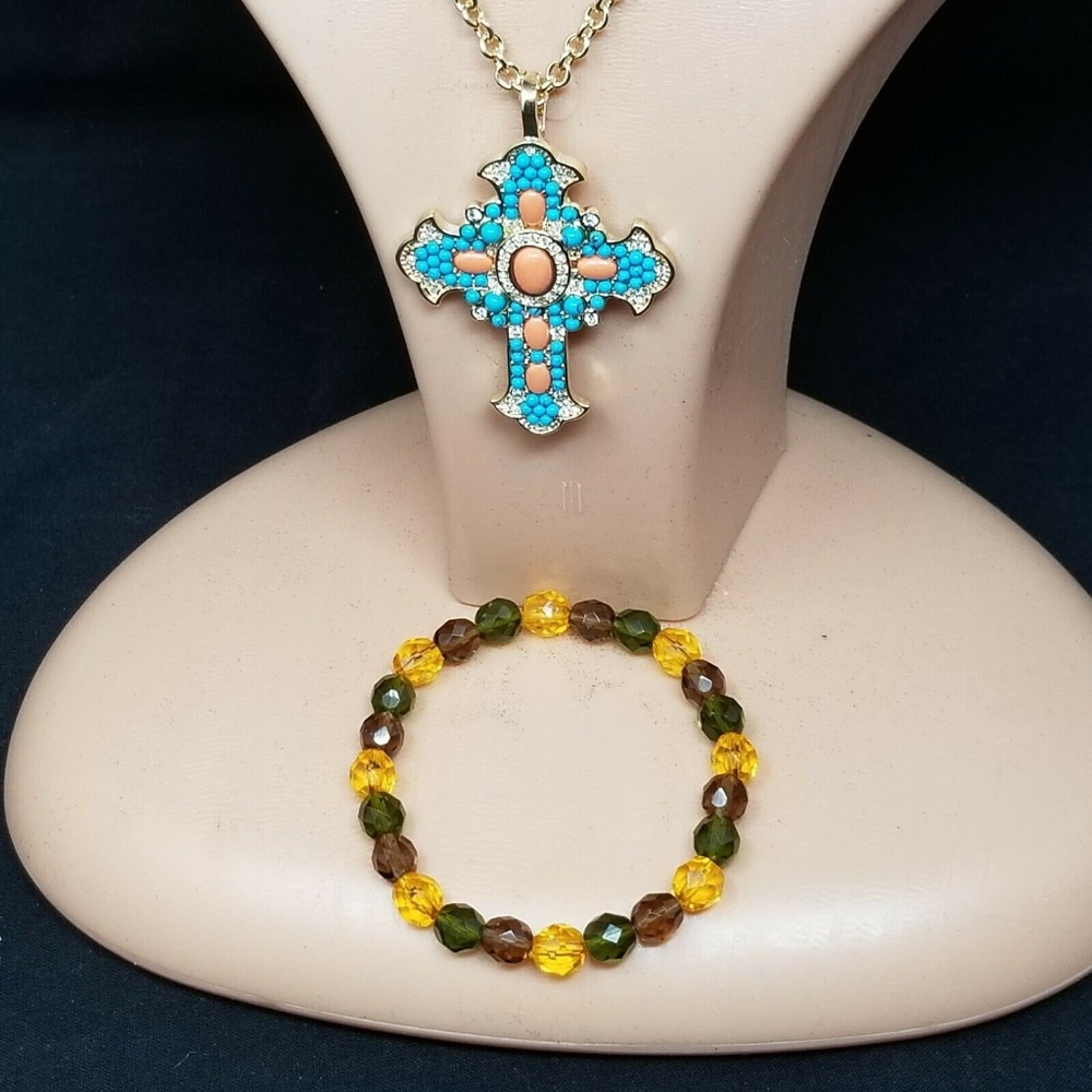 Cross santa fe style faux costume jewelry set